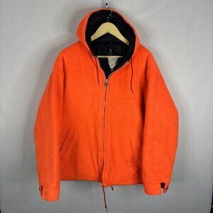 Vintage Thermo-King Blaze Orange‎ Fleece Zip Hoodie Canada Quilted Liner XL